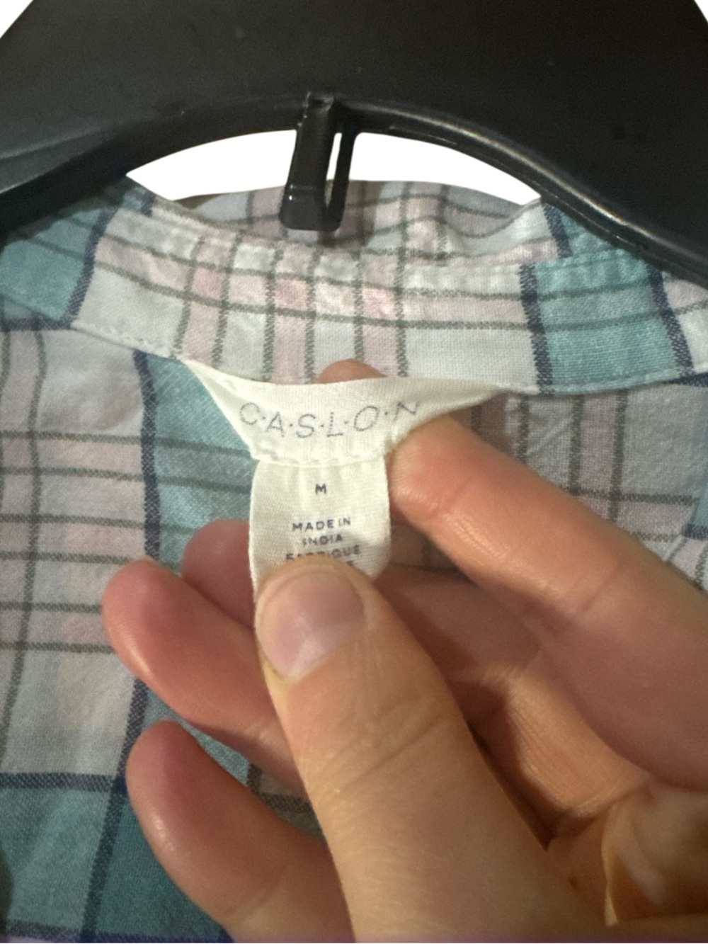 Caslon Light Teal and Off-White Plaid Short Sleeve Button Shirt - Size M - Picture 3 of 5